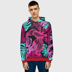 Толстовка-худи мужская Папоротниковый неон, цвет: 3D-красный — фото 2