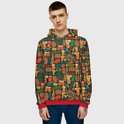 Толстовка-худи мужская Пиво Beer, цвет: 3D-красный — фото 2