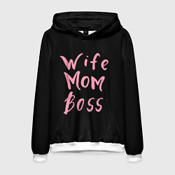 Толстовка-худи мужская Wife Mom Boss, цвет: 3D-белый