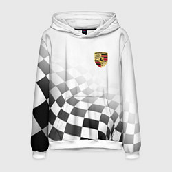 Толстовка-худи мужская Porsche Порше Финишный флаг, цвет: 3D-белый