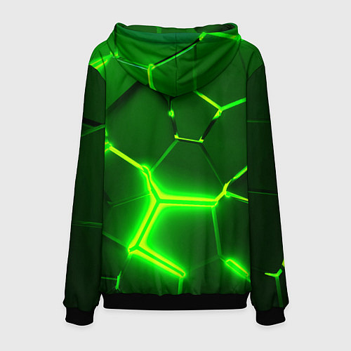 Мужская толстовка 3D ПЛИТЫ НЕОН NEON GREEN HEXAGON РАЗЛОМ / 3D-Черный – фото 2