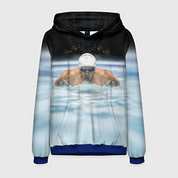 Толстовка-худи мужская Плавание Пловец, цвет: 3D-синий