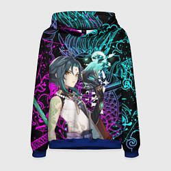 Толстовка-худи мужская СЯО ГЕНШИН ИМПАКТ НЕОНОВЫЙ ДРАКОН, цвет: 3D-синий