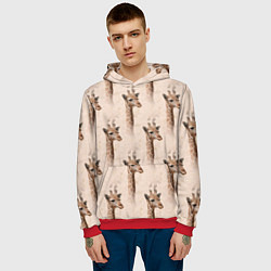 Толстовка-худи мужская Голова жирафа паттерн, цвет: 3D-красный — фото 2