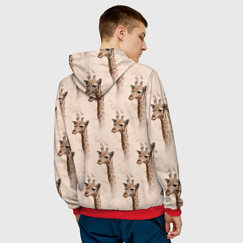 Мужская толстовка Голова жирафа паттерн / 3D-Красный – фото 4