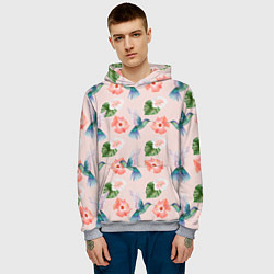 Толстовка-худи мужская Колибри и нежные цветы, цвет: 3D-меланж — фото 2