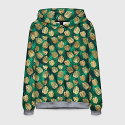 Толстовка-худи мужская Золотые листья паттерн, цвет: 3D-меланж