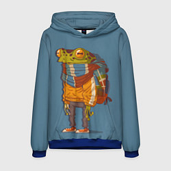 Толстовка-худи мужская Лягуха-путешественица, цвет: 3D-синий