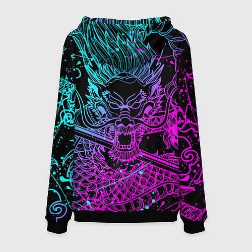 Мужская толстовка НЕОНОВЫЕ ДРАКОНЫ NEON DRAGON БРЫЗГИ КРАСОК / 3D-Черный – фото 2