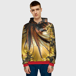 Толстовка-худи мужская Черный с золотым фрактал Абстракция, цвет: 3D-красный — фото 2