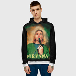 Толстовка-худи мужская Nirvana - Kurt Cobain with a gun, цвет: 3D-белый — фото 2