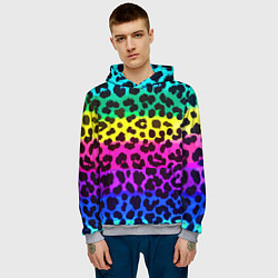 Толстовка-худи мужская Leopard Pattern Neon, цвет: 3D-меланж — фото 2