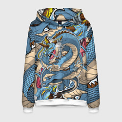 Толстовка-худи мужская Синий дракон-монст, цвет: 3D-белый