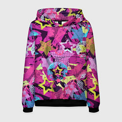 Толстовка-худи мужская Star Colorful Pattern Fashion Neon, цвет: 3D-черный