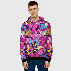 Толстовка-худи мужская Star Colorful Pattern Fashion Neon, цвет: 3D-черный — фото 2