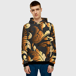 Толстовка-худи мужская Узоры и листья, цвет: 3D-черный — фото 2