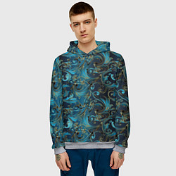 Толстовка-худи мужская Blue Abstract Узоры, цвет: 3D-меланж — фото 2
