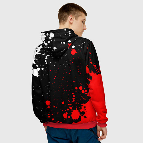 Мужская толстовка Алиса брызги красок белый - красный / 3D-Красный – фото 4