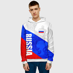 Толстовка-худи мужская RUSSIA - SPORTWEAR - ТРИКОЛОР, цвет: 3D-белый — фото 2