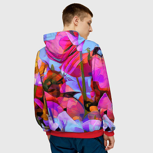 Мужская толстовка Красочный летний цветочный паттерн Summer color pa / 3D-Красный – фото 4