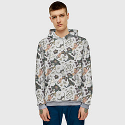 Толстовка-худи мужская Пентаграмма, бабочка, череп, ведьма, темные цветы, цвет: 3D-меланж — фото 2