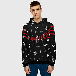 Толстовка-худи мужская Нотные Знаки с Нотным Станом, цвет: 3D-черный — фото 2