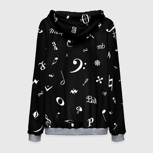 Мужская толстовка Нотные Знаки Белые на Черном / 3D-Меланж – фото 2