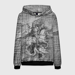 Толстовка-худи мужская Альбрехт Дюрер Всадник побеждающий дракона Гравюра, цвет: 3D-черный