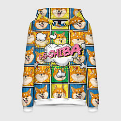 Толстовка-худи мужская Pop art shiba inu, цвет: 3D-белый