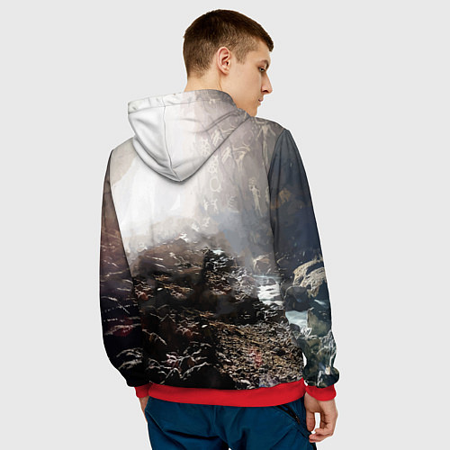 Мужская толстовка Toyota Land Cruiser 200 в пещере со скальными рису / 3D-Красный – фото 4