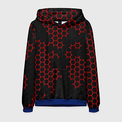Толстовка-худи мужская НАНОКОСТЮМ Black and Red Hexagon Гексагоны, цвет: 3D-синий