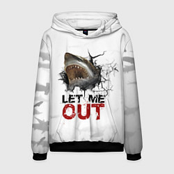 Толстовка-худи мужская Акула Let me out - пасть акулы, цвет: 3D-черный
