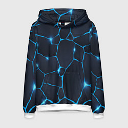 Толстовка-худи мужская Синие разломы, цвет: 3D-белый