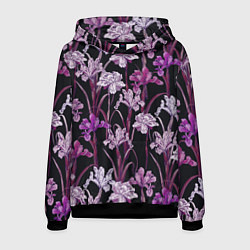 Толстовка-худи мужская Цветы Фиолетовые Ирисы, цвет: 3D-черный