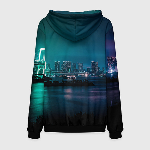 Мужская толстовка Неоновый город с рекой - Светло-зелёный / 3D-Черный – фото 2