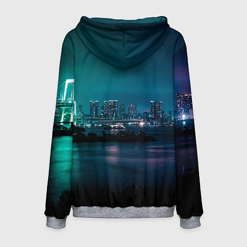 Мужская толстовка Неоновый город с рекой - Светло-зелёный / 3D-Меланж – фото 2