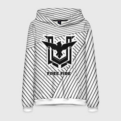 Толстовка-худи мужская Символ Free Fire на светлом фоне с полосами, цвет: 3D-белый