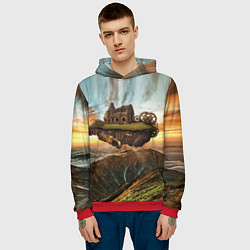 Толстовка-худи мужская Горный пейзаж в стиле Стимпанк, цвет: 3D-красный — фото 2