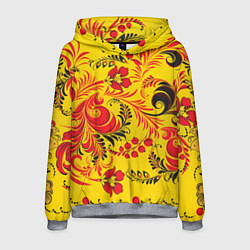 Толстовка-худи мужская Хохломская Роспись Цветы, цвет: 3D-меланж