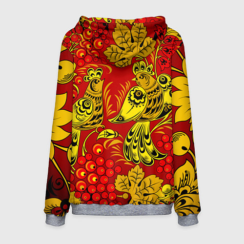 Мужская толстовка Хохломская Роспись Две Птици На Красном Фоне / 3D-Меланж – фото 2