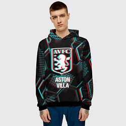 Толстовка-худи мужская Aston Villa FC в стиле Glitch на темном фоне, цвет: 3D-черный — фото 2