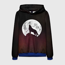 Толстовка-худи мужская Волк и луна Wolf and moon, цвет: 3D-синий