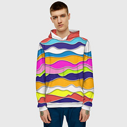Толстовка-худи мужская Разноцветные волны Летний паттерн, цвет: 3D-белый — фото 2