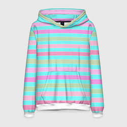 Толстовка-худи мужская Pink turquoise stripes horizontal Полосатый узор, цвет: 3D-белый