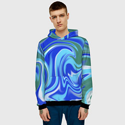 Толстовка-худи мужская Тай-дай с синим, зелёным и белым цветом, цвет: 3D-черный — фото 2