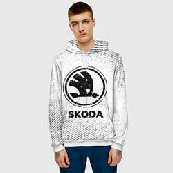 Толстовка-худи мужская Skoda с потертостями на светлом фоне, цвет: 3D-белый — фото 2