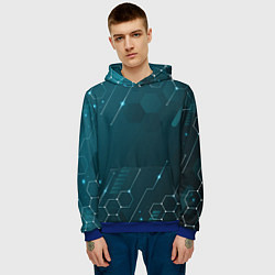 Толстовка-худи мужская Голубой цифровой фон, цвет: 3D-синий — фото 2