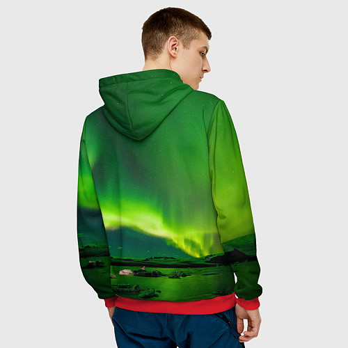 Мужская толстовка Абстрактное полярное сияние - Зелёный / 3D-Красный – фото 4