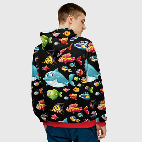 Мужская толстовка Прикольная акула и другие жители океана / 3D-Красный – фото 4