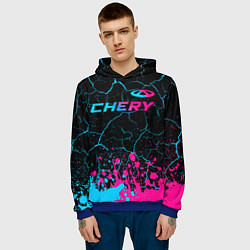 Толстовка-худи мужская Chery - neon gradient: символ сверху, цвет: 3D-синий — фото 2